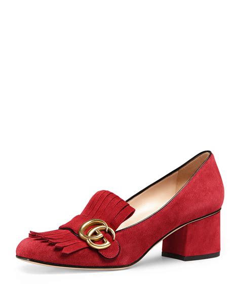 red heels gucci|Gucci marmont fringe heels.